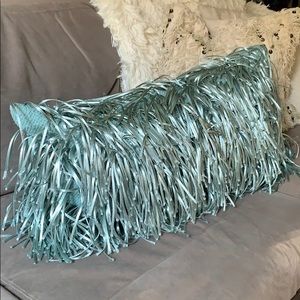 Teal metallic shag accent pillow